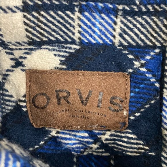 Orvis Flannel Shacket Shirt Jacket Mens Large Blue Check Plaid Cotton - Picture 5 of 12